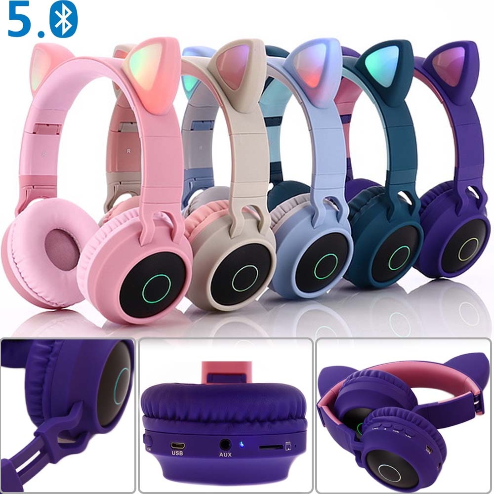 Stylish Cat Glowing Light Handsfree Wireless Headphones with mic