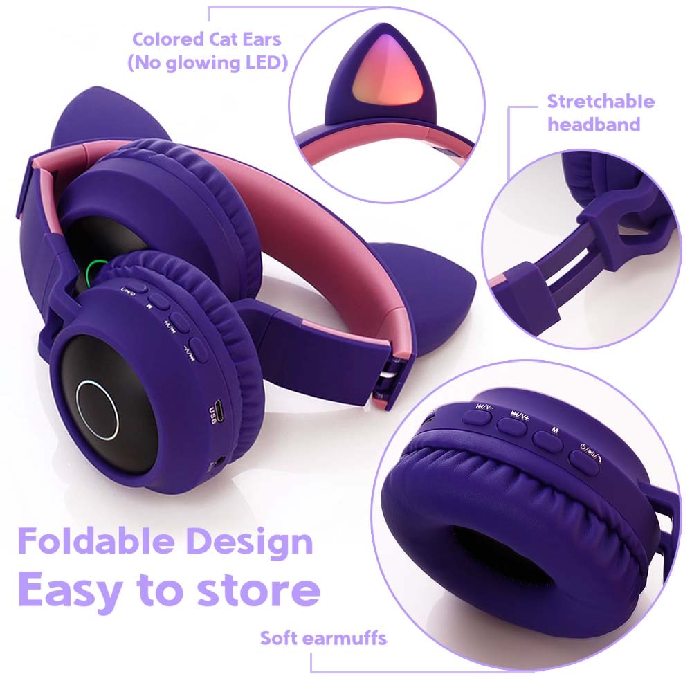 Stylish Cat Glowing Light Handsfree Wireless Headphones with mic