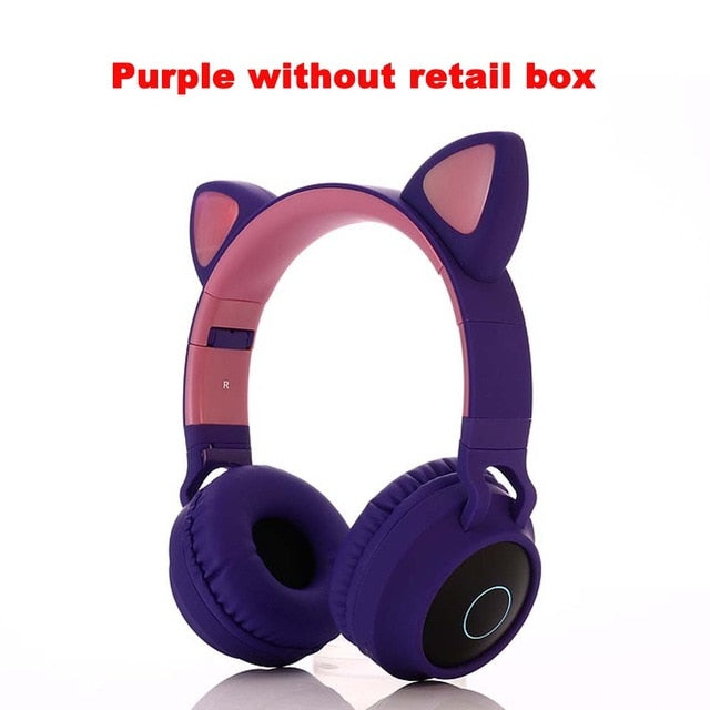 Stylish Cat Glowing Light Handsfree Wireless Headphones with mic