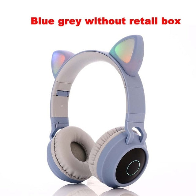 Stylish Cat Glowing Light Handsfree Wireless Headphones with mic