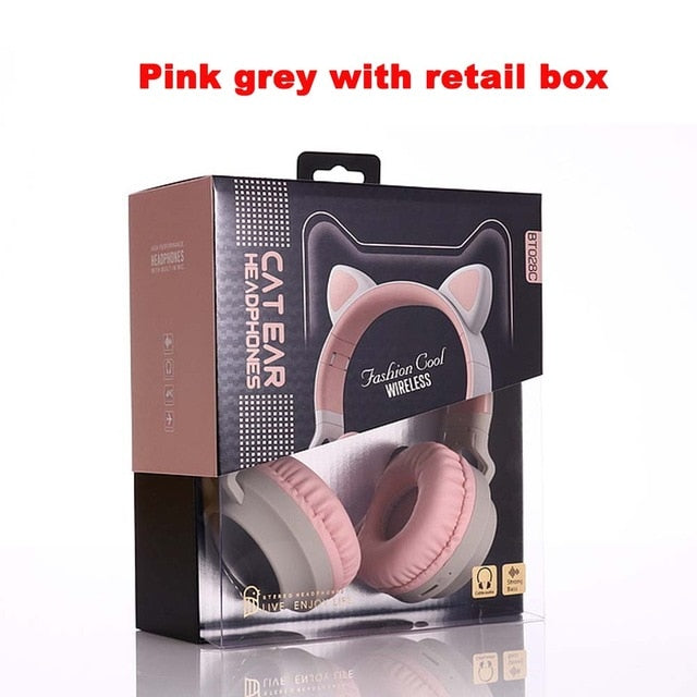 Stylish Cat Glowing Light Handsfree Wireless Headphones with mic