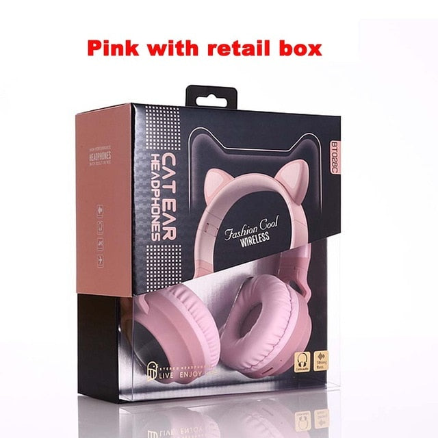 Stylish Cat Glowing Light Handsfree Wireless Headphones with mic