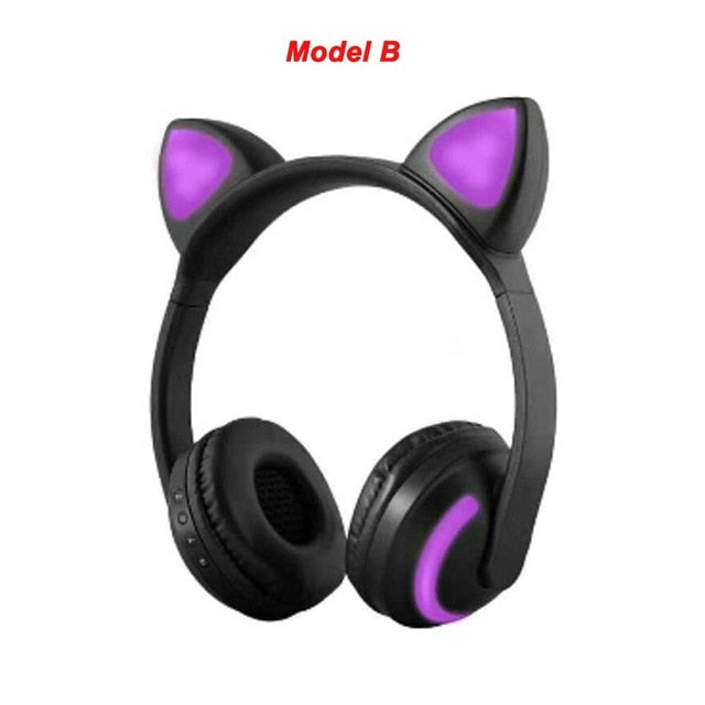 Stylish Cat Glowing Light Handsfree Wireless Headphones with mic