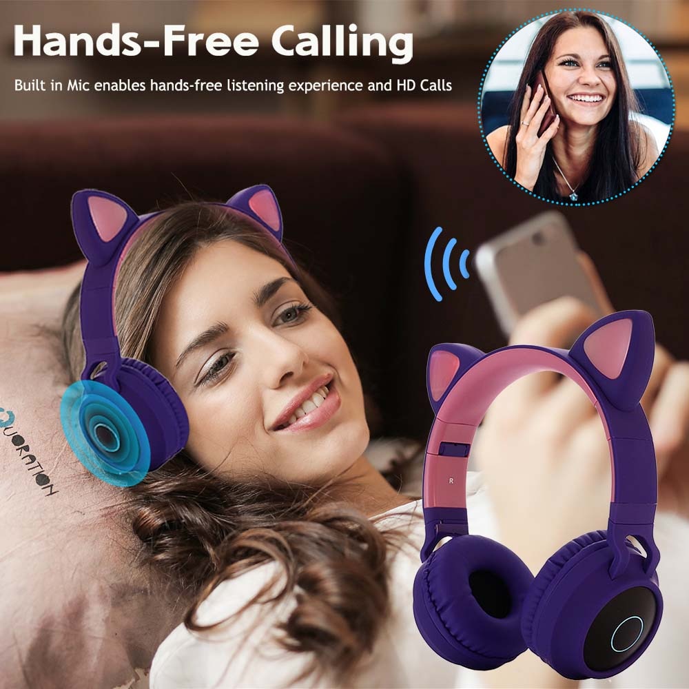 Stylish Cat Glowing Light Handsfree Wireless Headphones with mic